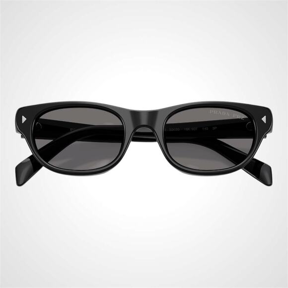 New PRADA Sunglasses Black Polarized Logo Cat Eye Square Grey Lens 50-20-145mm